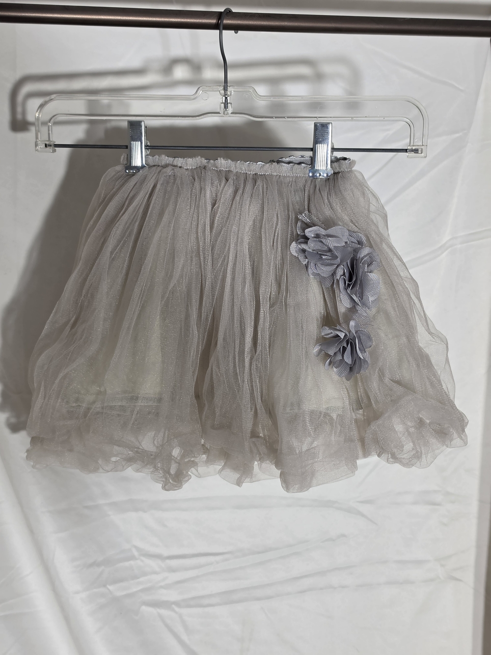 Blush Girls' Gray Layered Tulle Skirt with Floral Accents